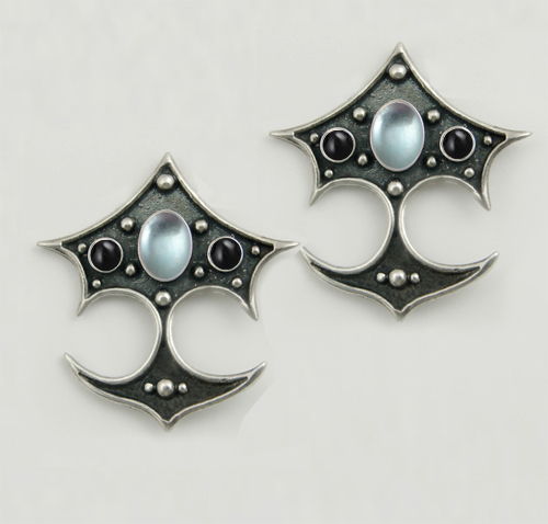 Sterling Silver Gothic Drop Dangle Earrings With Blue Topaz And Black Onyx